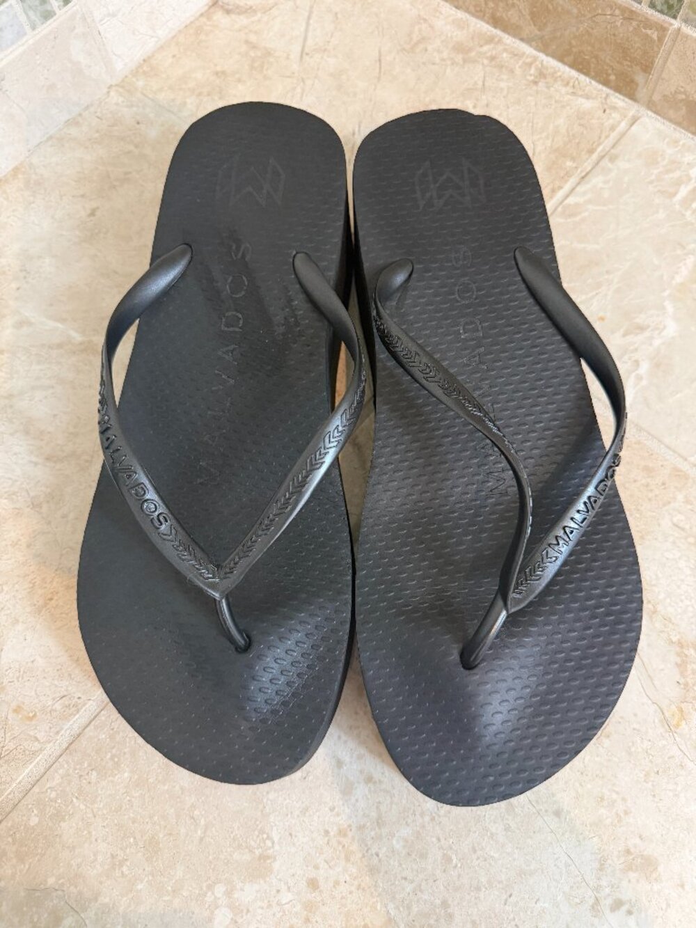 MALAVADOS Luxury Heeled Flip Flops Sandals Black Size 8